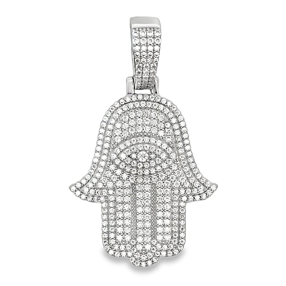 Hamsa Iced Out Moissanite Pendant .925 Sterling Silver HipHopBling