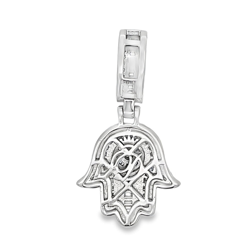 Hamsa Small Iced Out Moissanite Pendant .925 Sterling Silver HipHopBling