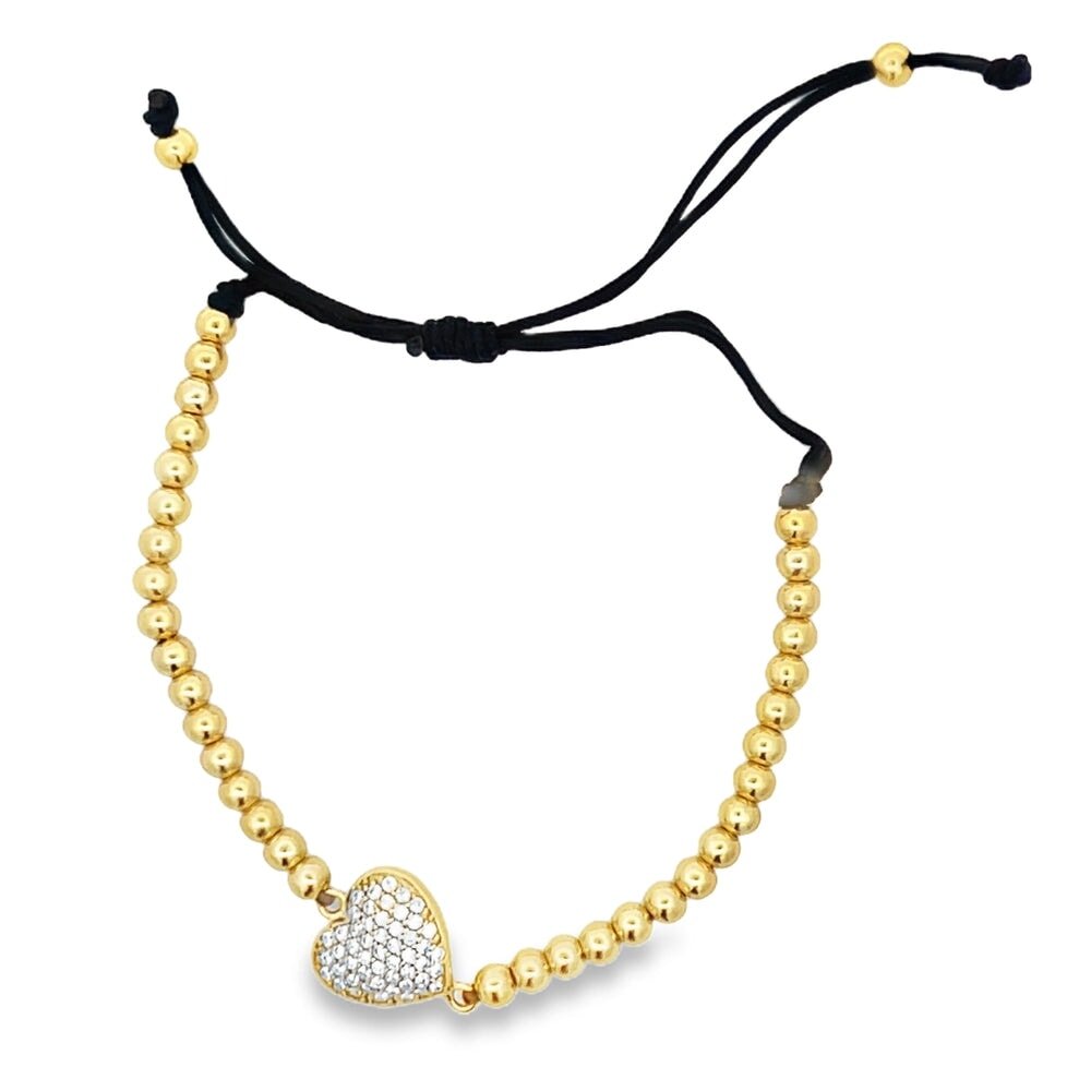 Heart Bead Rope Bracelet .925 Sterling Silver Gold HipHopBling