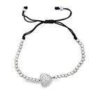 Heart Bead Rope Bracelet .925 Sterling Silver Silver HipHopBling
