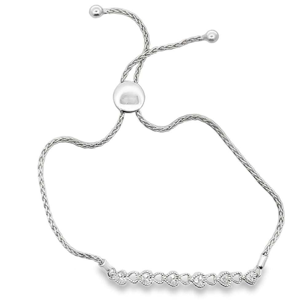 Heart Beaded Link .10cttw Diamond Bolo Bracelet .925 Sterling Silver HipHopBling