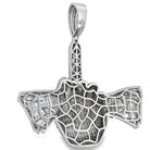 Holding Money Middle Finger Baguette CZ Hip Hop Iced Out Pendant White Gold HipHopBling