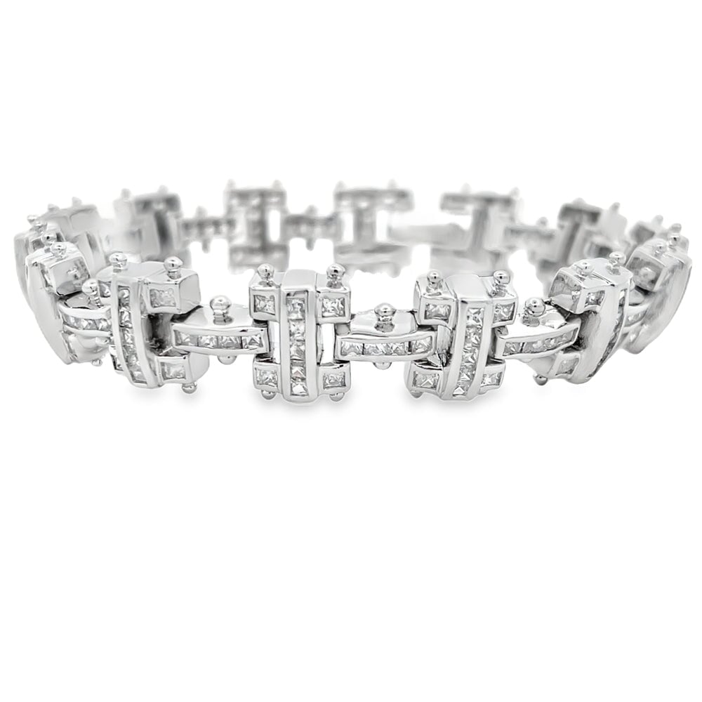 I Bars Princess CZ Iced Out Bracelet .925 Sterling Silver HipHopBling