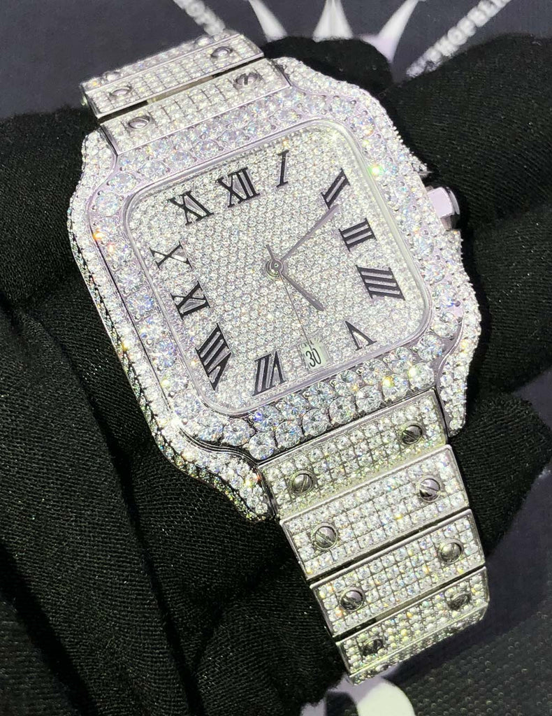 Iced Out Baller Square CZ Steel Bust Down Watch White Gold HipHopBling