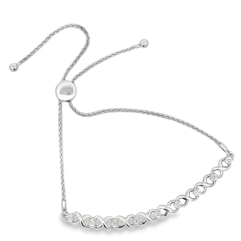Infinity .05cttw Diamond Bolo Bracelet .925 Sterling Silver HipHopBling
