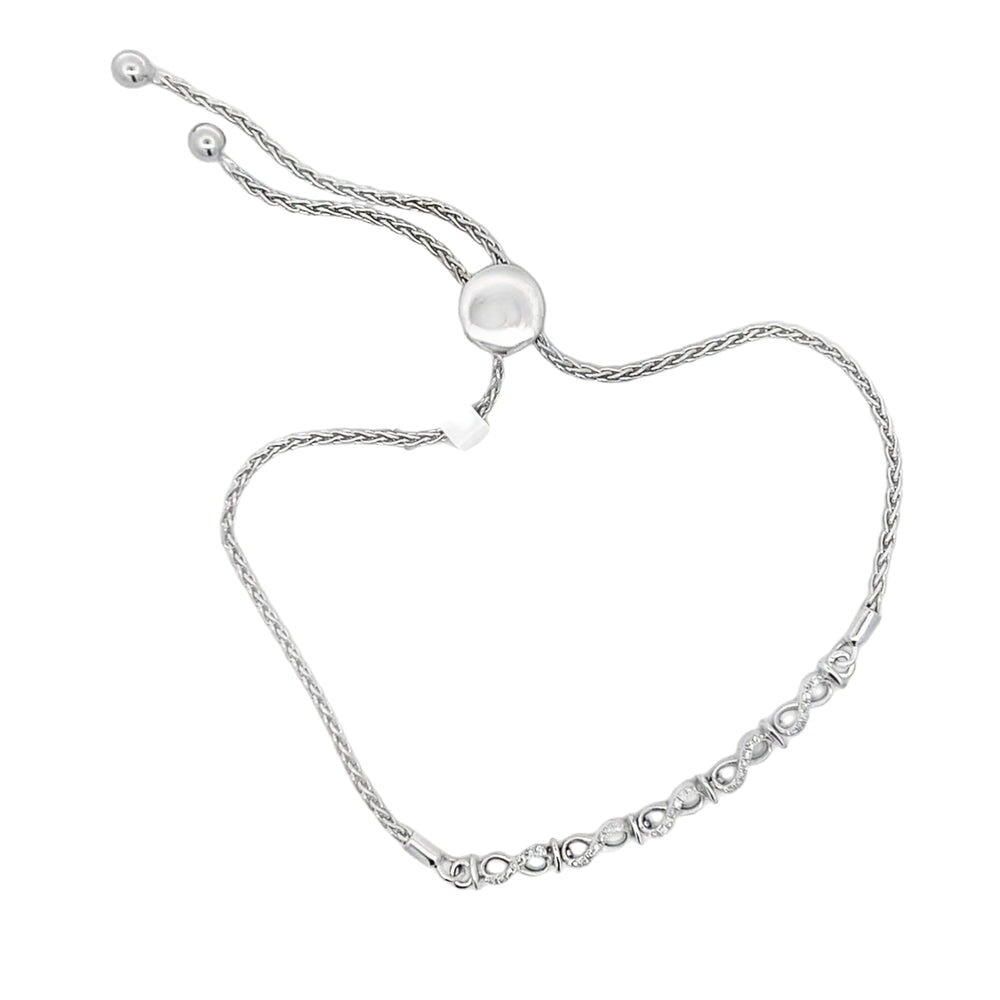 Infinity Link .12cttw Diamond Bolo Bracelet .925 Sterling Silver HipHopBling