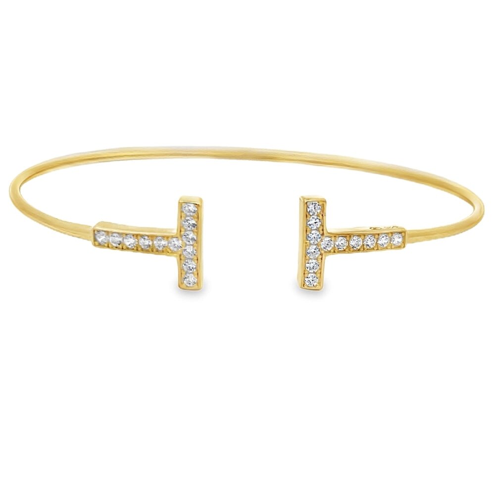 Initial T CZ Bracelet .925 Sterling Silver Gold HipHopBling