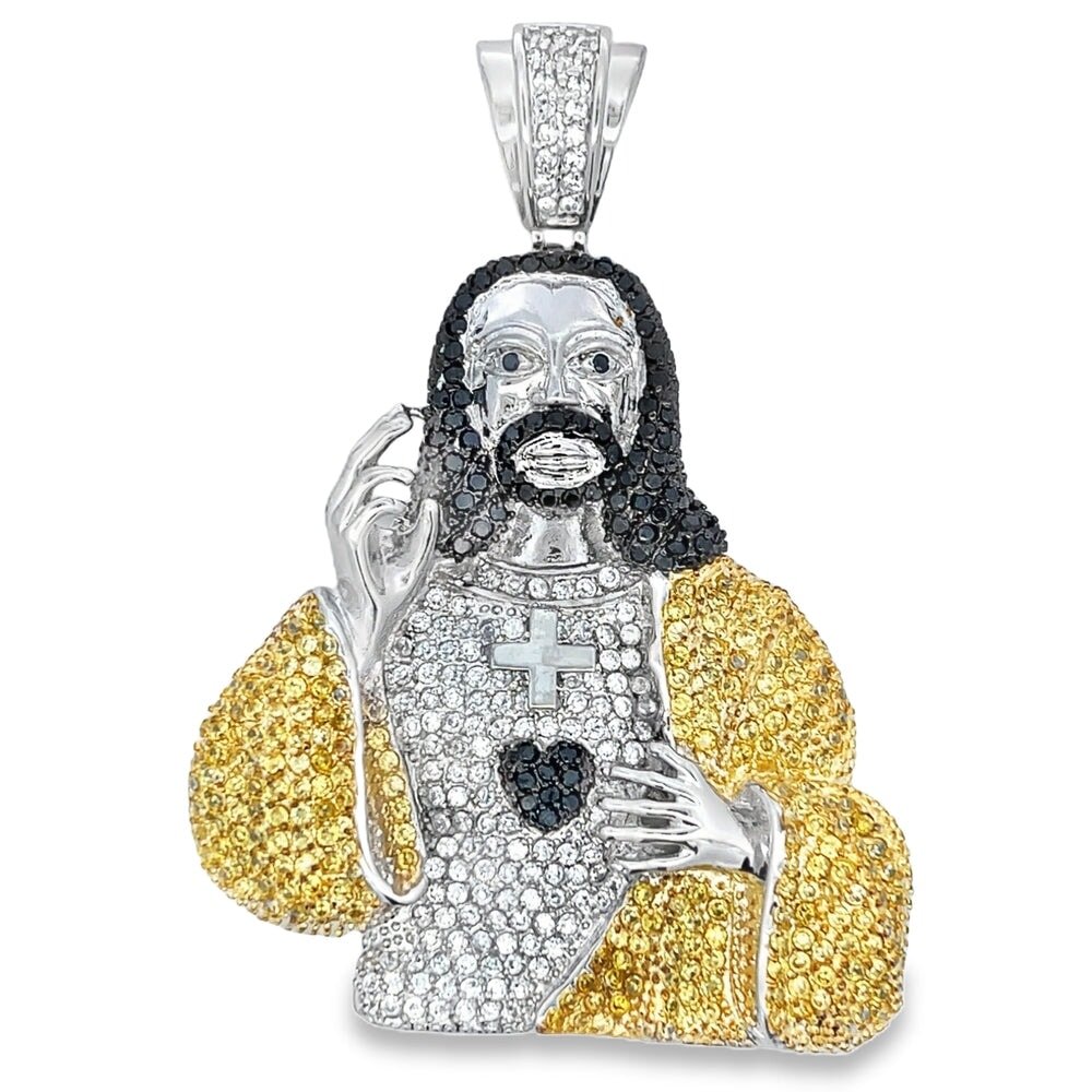 Jesus Bust CZ Iced Out Pendant Stainless Steel HipHopBling