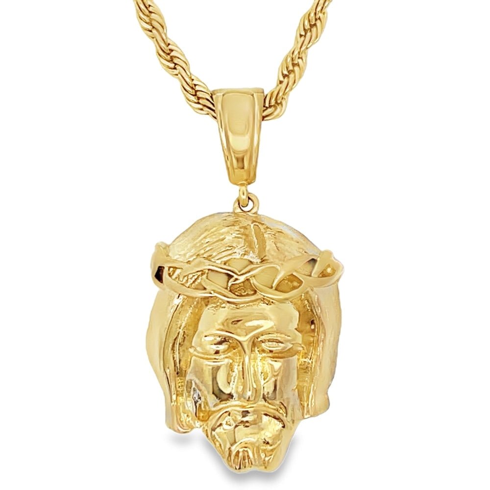 Jesus Crown Of Thorns Gold Pendant & Free Chain HipHopBling