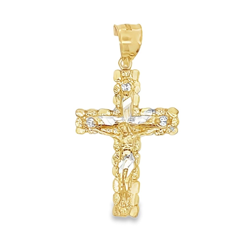 Jesus Crucifix Nugget Cross Medium DC 10K Yellow Gold Pendant HipHopBling