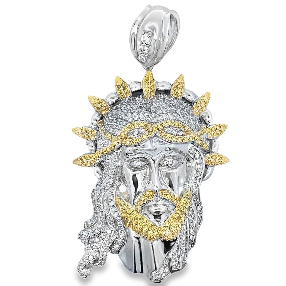 Jesus Face Yellow CZ Halo Iced Out Pendant HipHopBling
