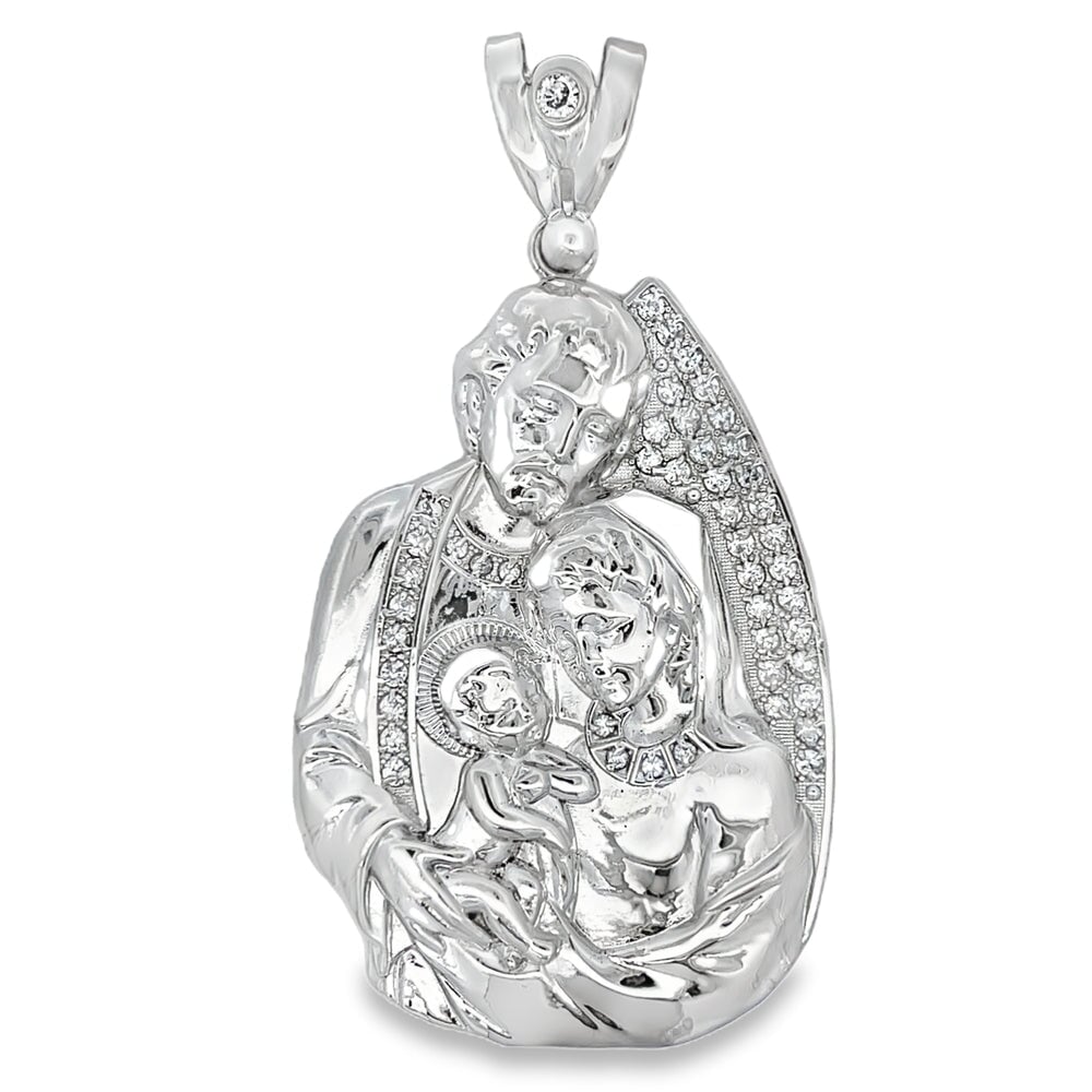 Jesus Mother Mary CZ Pendant .925 Sterling Silver HipHopBling