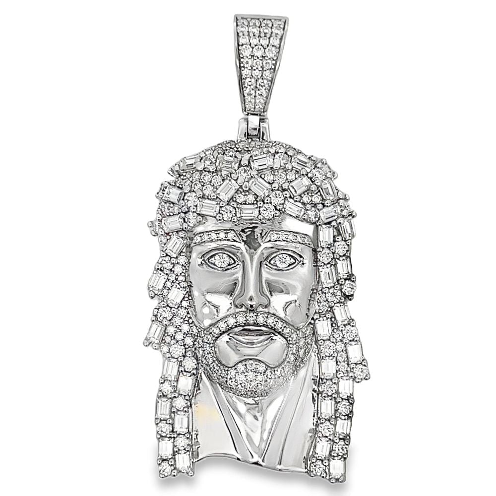 Jesus Piece Baguette Iced Out Moissanite Pendant .925 Sterling Silver HipHopBling