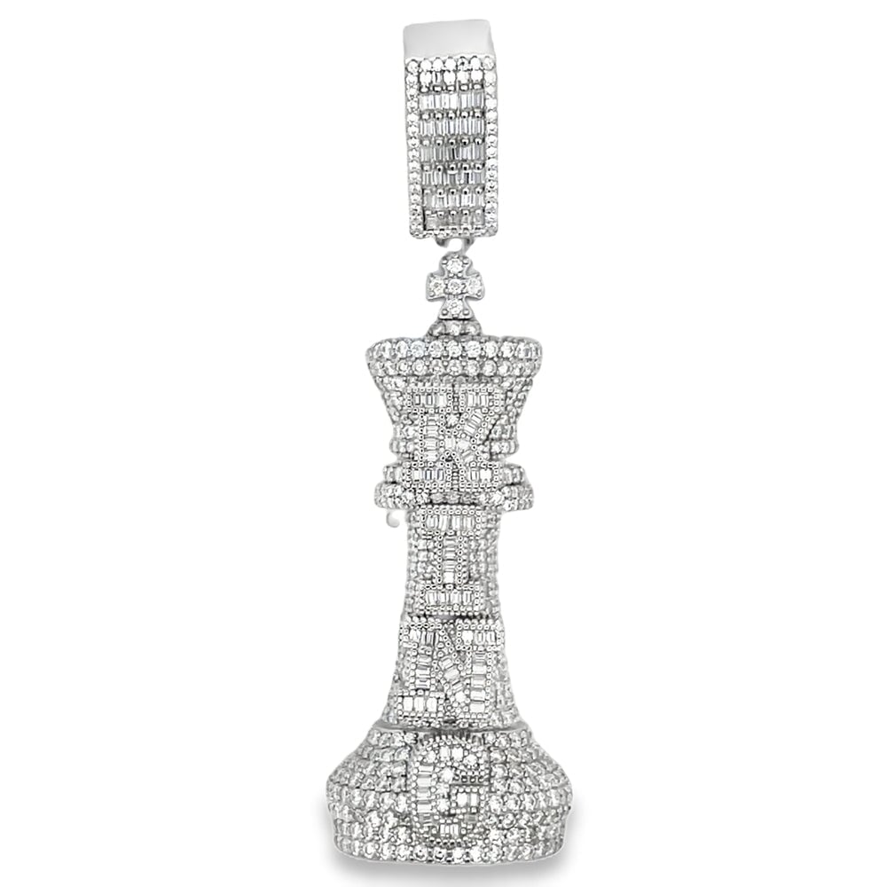 KING Chess Piece Baguette Iced Moissanite Pendant .925 Sterling Silver HipHopBling