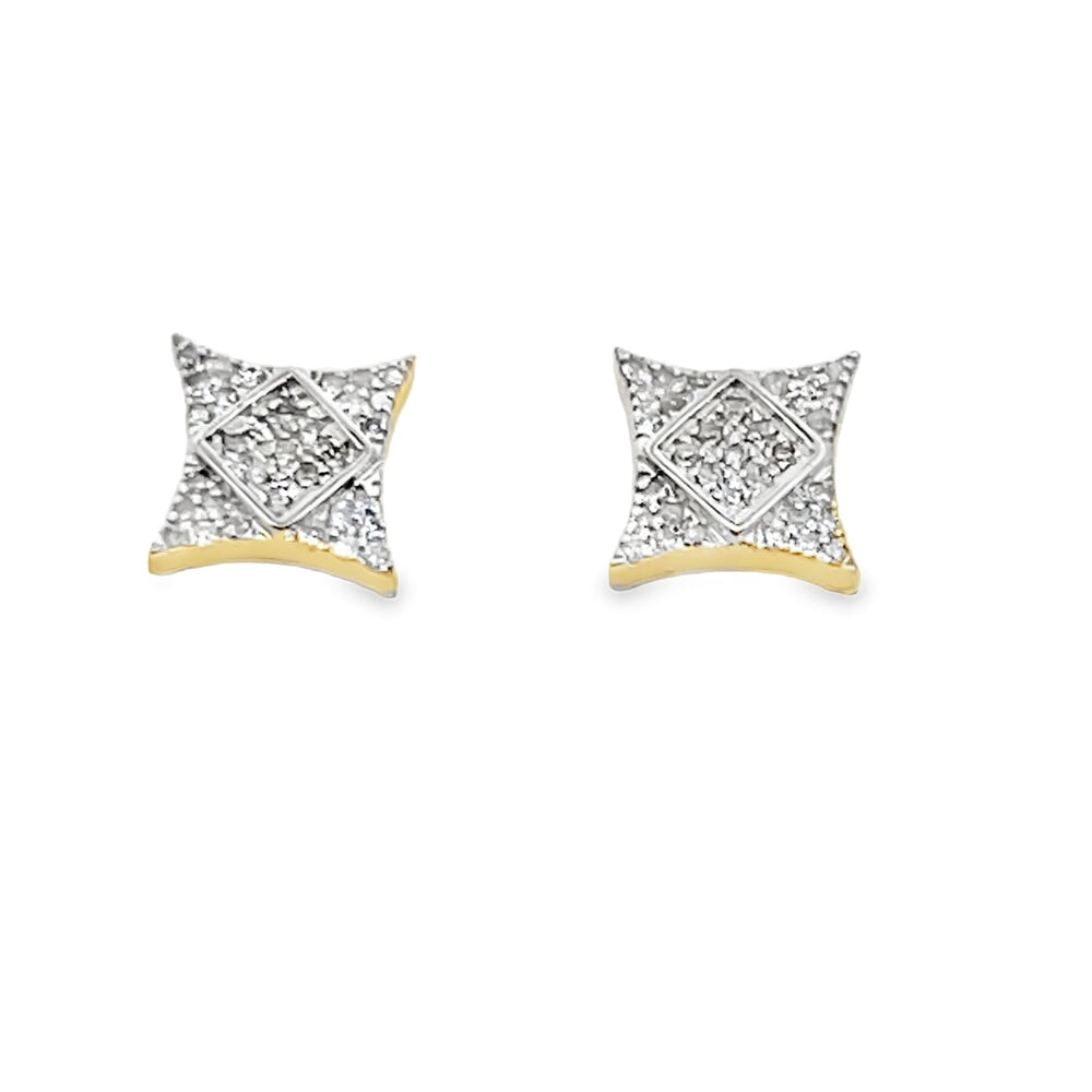 Kite Box Diamond Earrings .13cttw 10K Yellow Gold HipHopBling