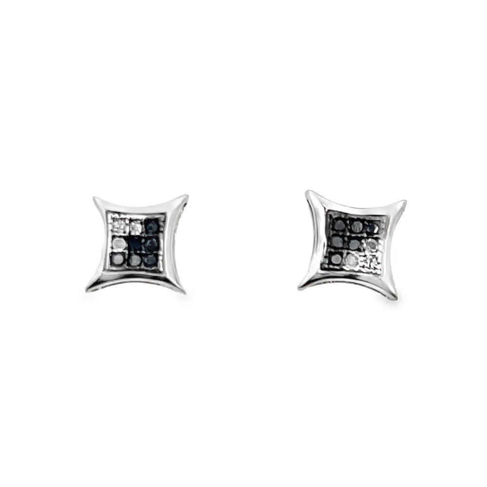 Kite Diagonal Black Diamond Earrings .05cttw .925 Sterling Silver HipHopBling