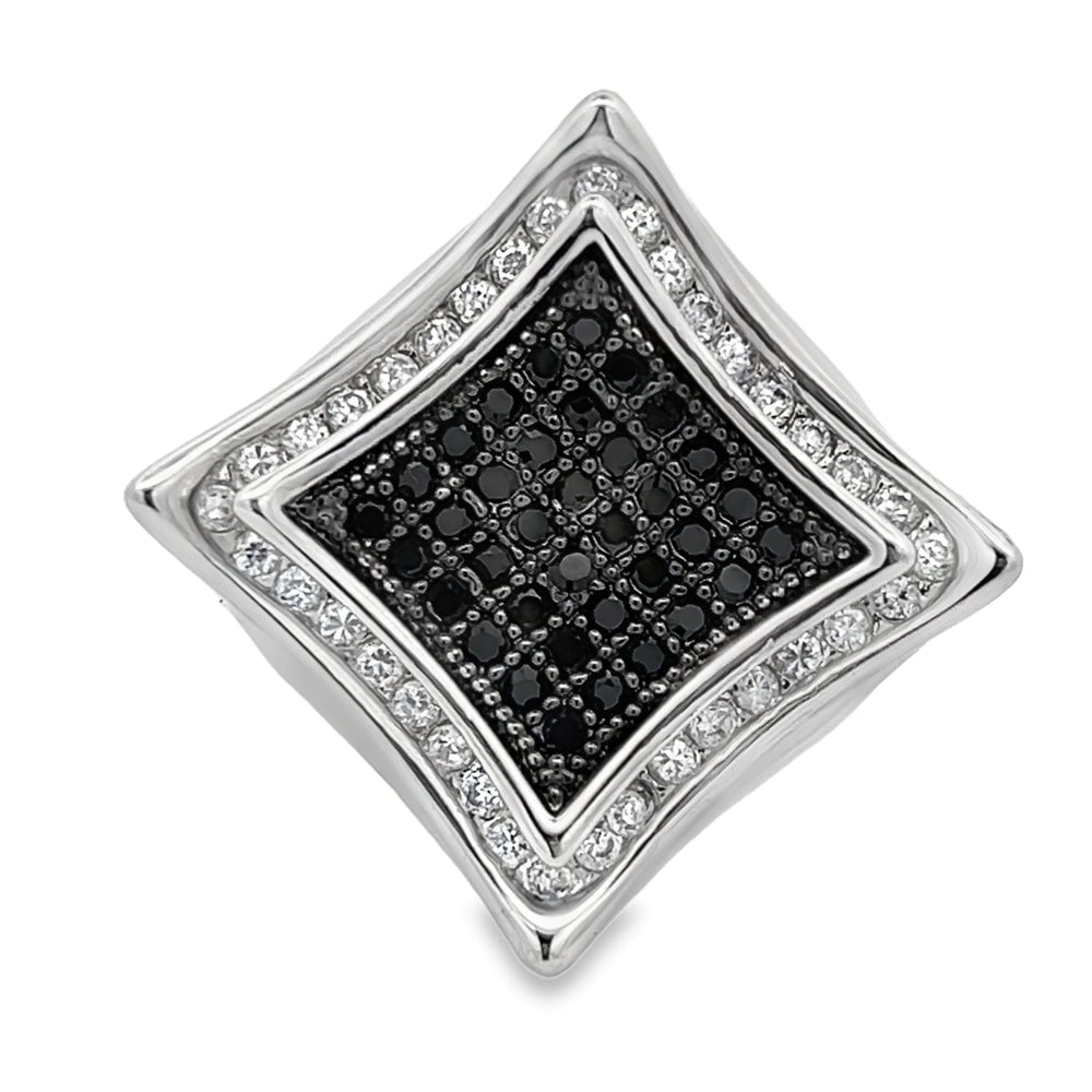 Kite Halo Black & White CZ Ring .925 Sterling Silver 8 HipHopBling