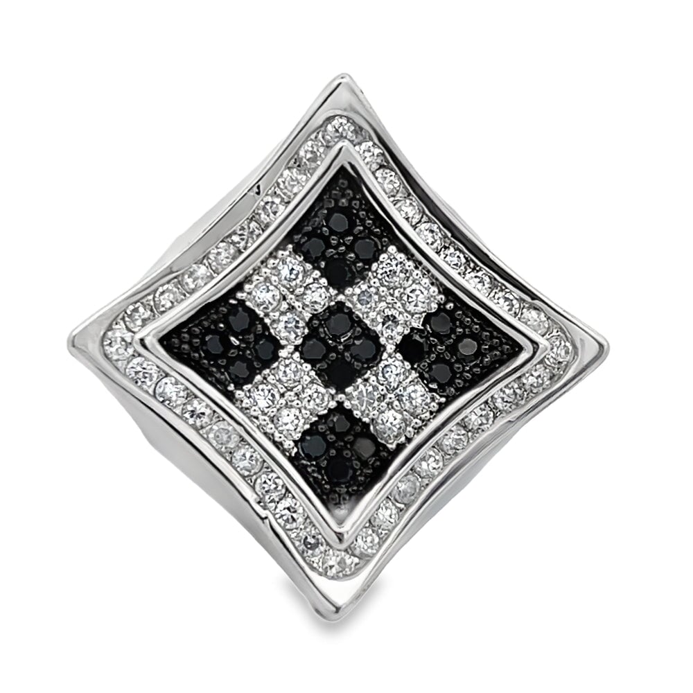 Kite Halo Checker Black & White CZ Ring .925 Sterling Silver 8 HipHopBling