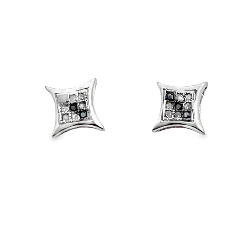 Kite Stripe Black Diamond Earrings .05cttw .925 Sterling Silver HipHopBling