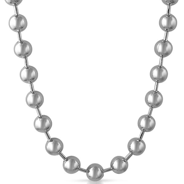 Large 12MM Bead Chain Necklace Silver 30" HipHopBling