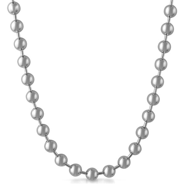Large 8MM Bead Chain Necklace Silver 30" HipHopBling