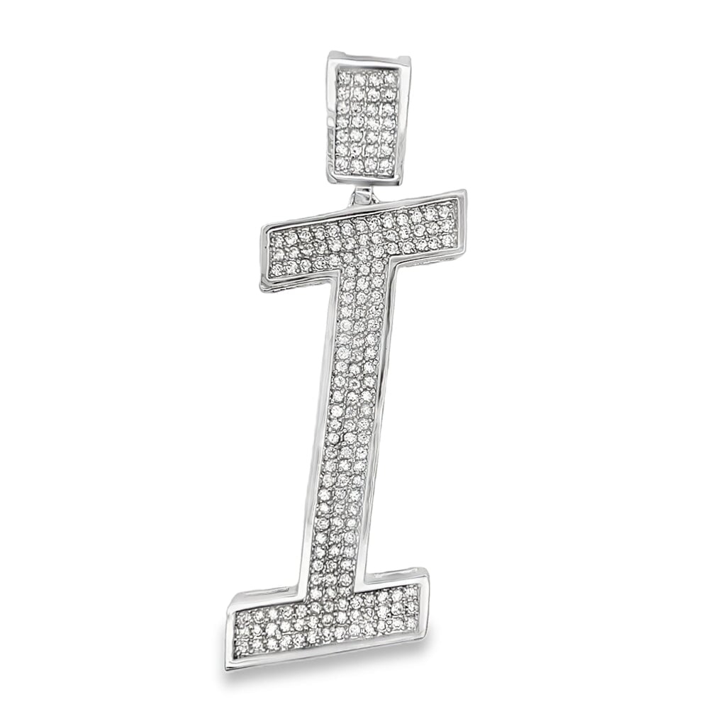Large Block Initial Letter White CZ Iced Out Pendant I HipHopBling