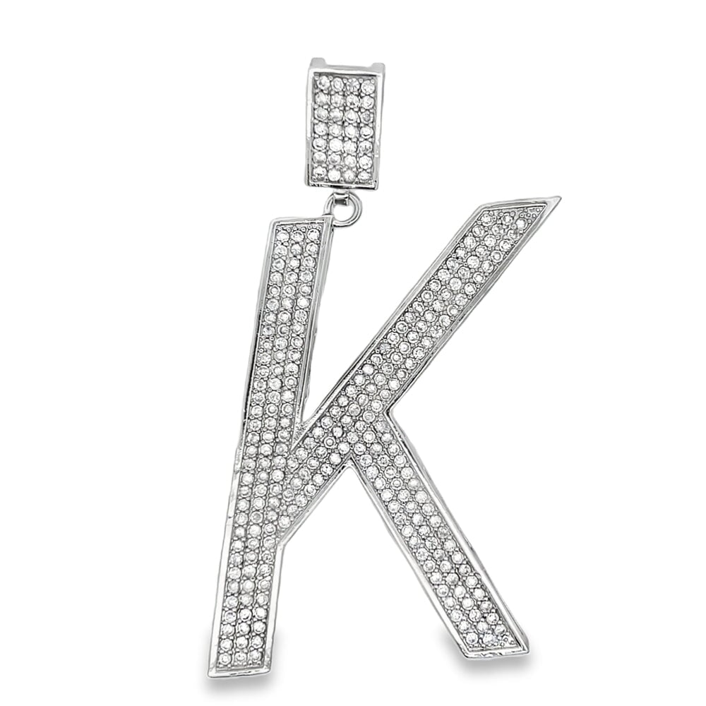 Large Block Initial Letter White CZ Iced Out Pendant K HipHopBling