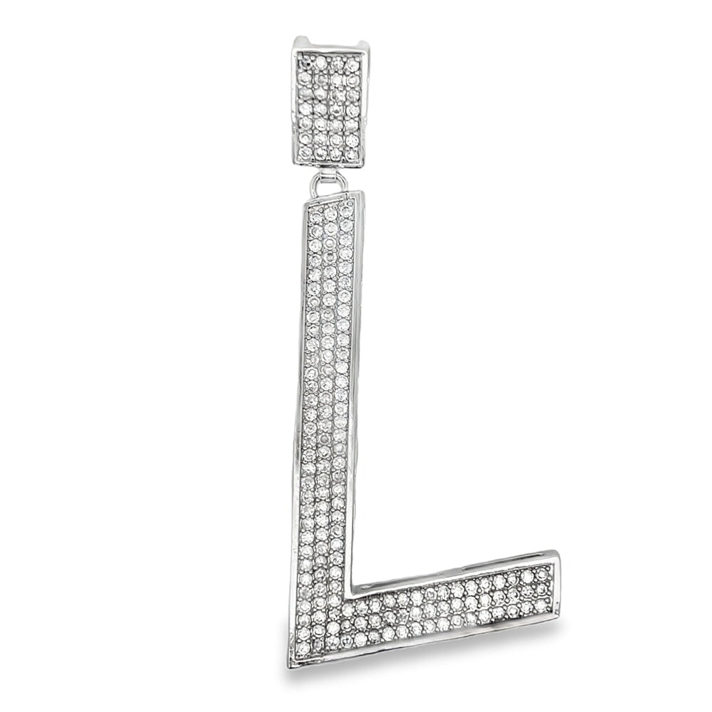 Large Block Initial Letter White CZ Iced Out Pendant L HipHopBling