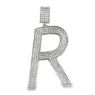 Large Block Initial Letter White CZ Iced Out Pendant R HipHopBling