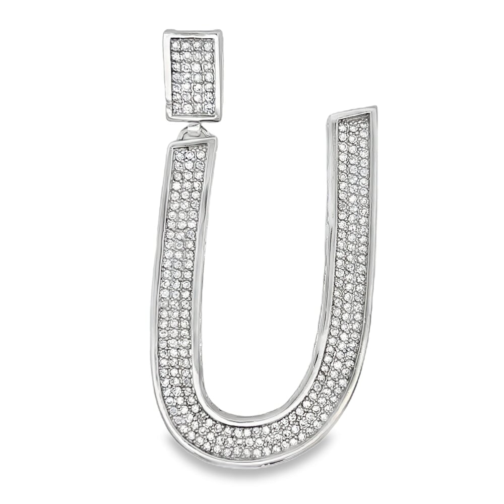 Large Block Initial Letter White CZ Iced Out Pendant U HipHopBling