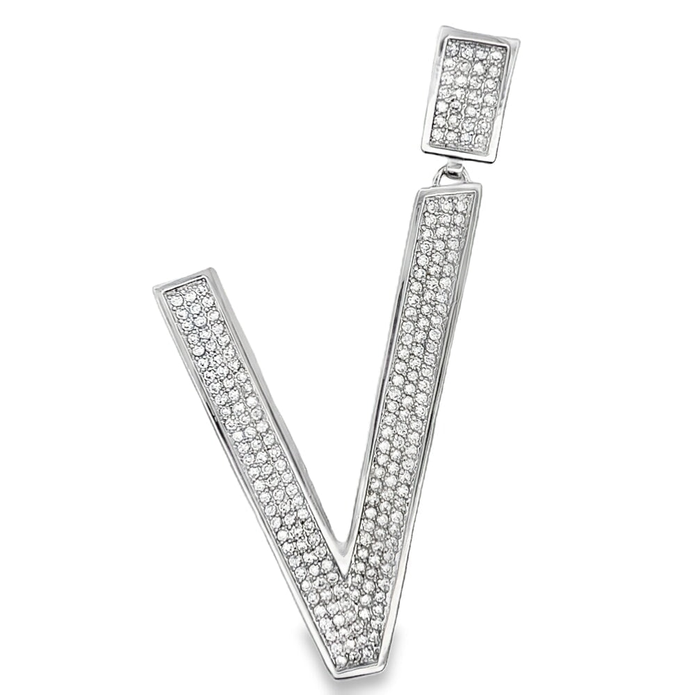Large Block Initial Letter White CZ Iced Out Pendant V HipHopBling