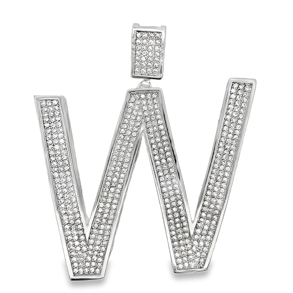 Large Block Initial Letter White CZ Iced Out Pendant W HipHopBling