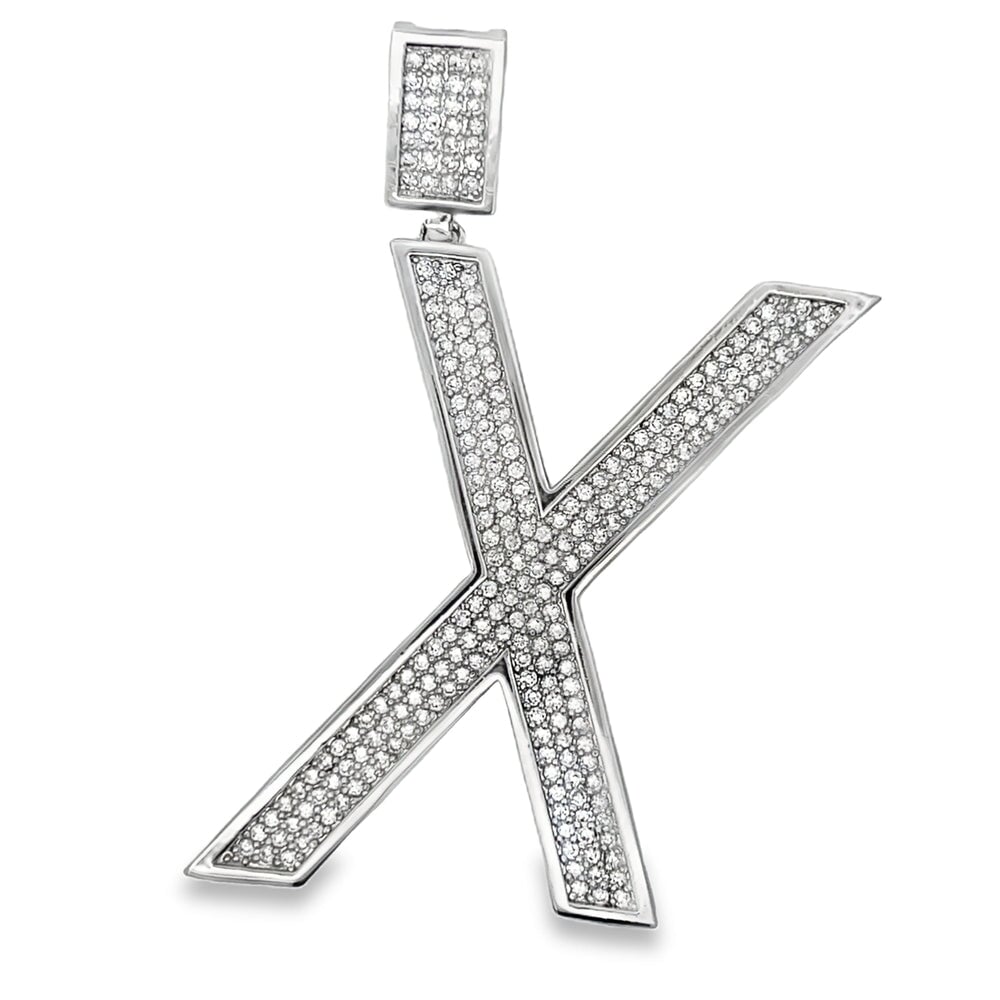 Large Block Initial Letter White CZ Iced Out Pendant X HipHopBling