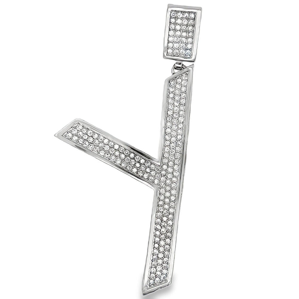 Large Block Initial Letter White CZ Iced Out Pendant Y HipHopBling
