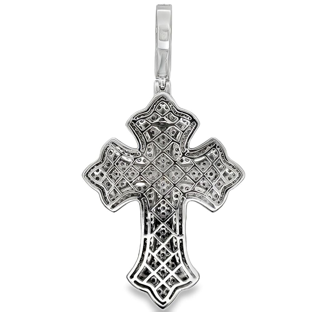 Large Gothic Cross Iced Out Moissanite Pendant .925 Sterling Silver White Gold HipHopBling