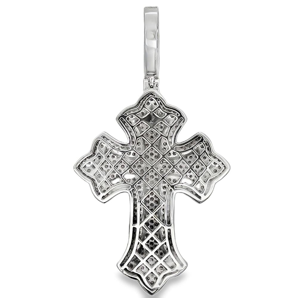 Large Gothic Cross Iced Out Moissanite Pendant .925 Sterling Silver White Gold HipHopBling