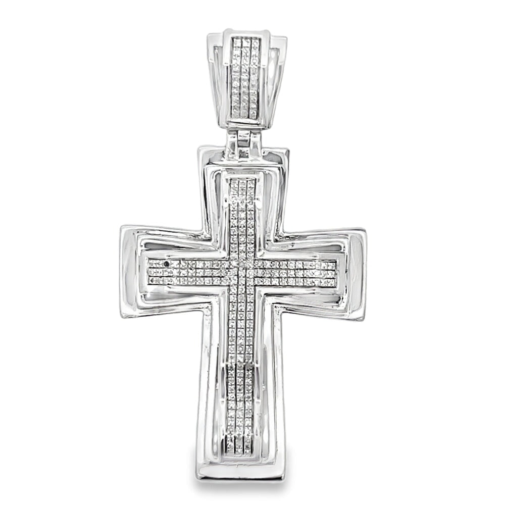 Layer Cross .95cttw Diamond Pendant .925 Sterling Silver HipHopBling