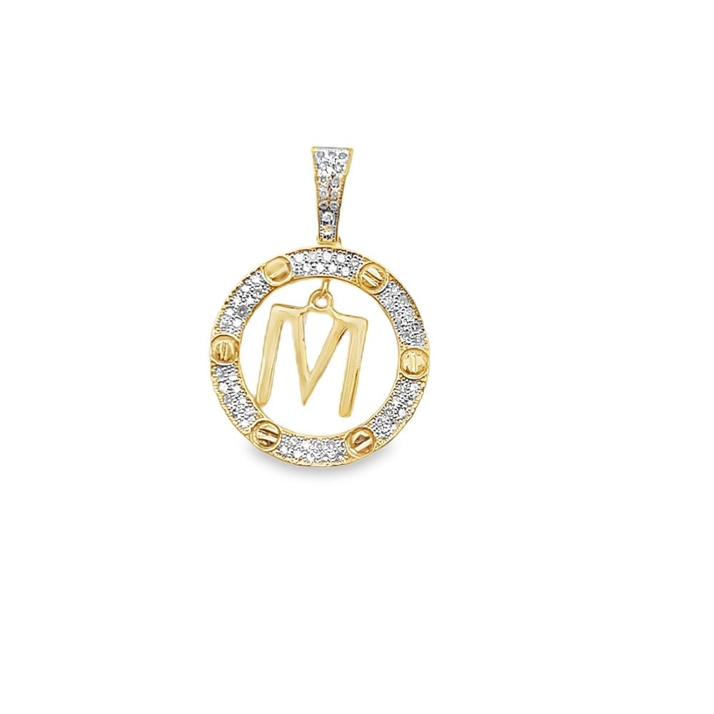 M Initial Diamond Pendant .25cttw 10K Yellow Gold HipHopBling