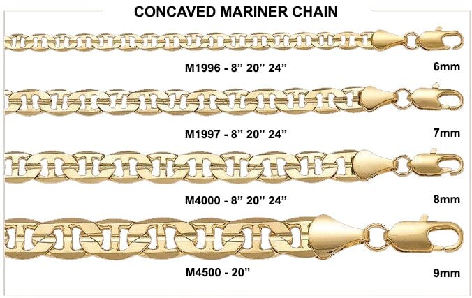 Mariner Concave Gold Plated Chain Necklace 6MM 8" Bracelet HipHopBling