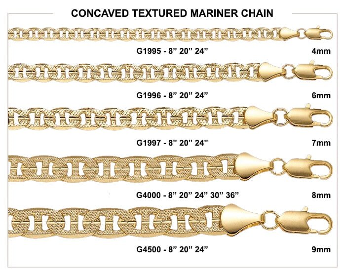 Mariner Frosted Concave Gold Plated Chain Necklace 4MM 8" Bracelet HipHopBling