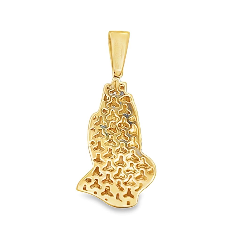 Mini 14K Gold Praying Hands .95cttw Diamond Pendant HipHopBling