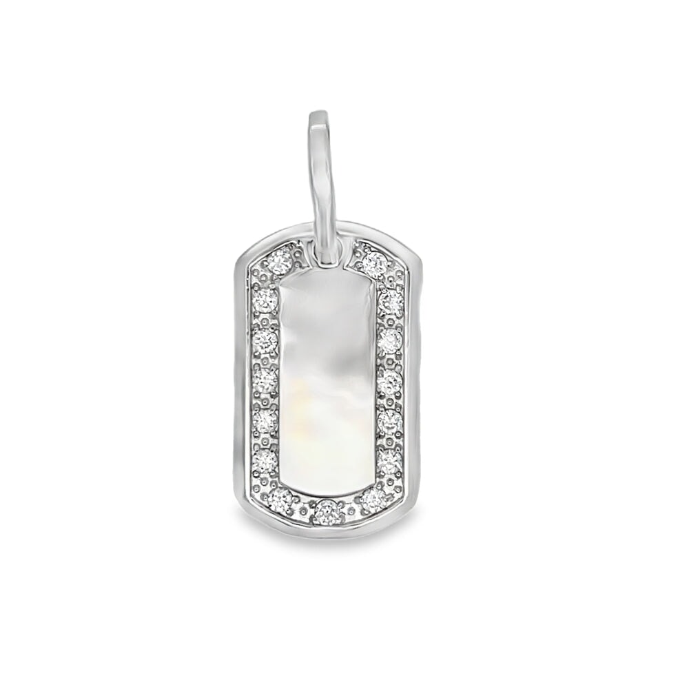 Mini Dog Tag CZ Pendant .925 Sterling Silver HipHopBling