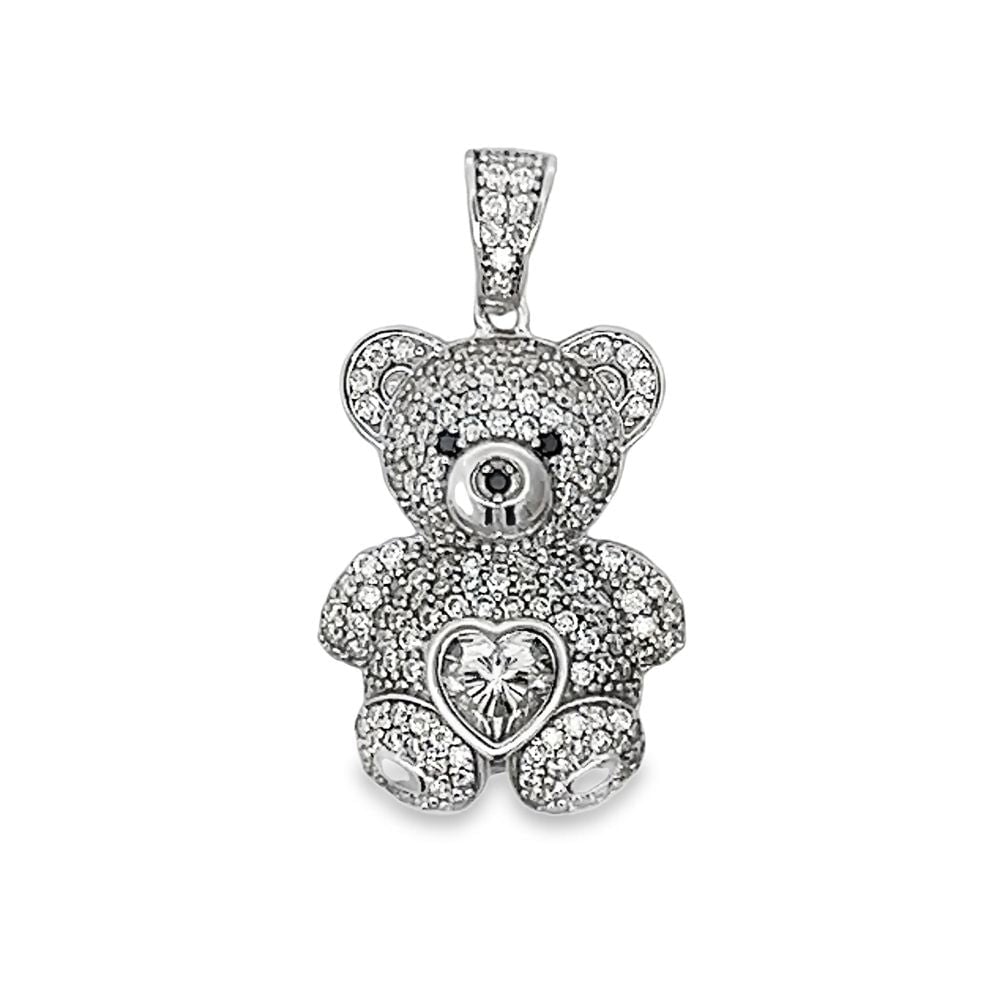 Mini Teddy Bear Heart Iced Out Moissanite Pendant .925 Sterling Silver HipHopBling