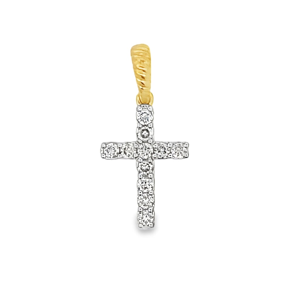 Mini Tennis Cross Diamond Pendant .63cttw 10K Yellow Gold HipHopBling