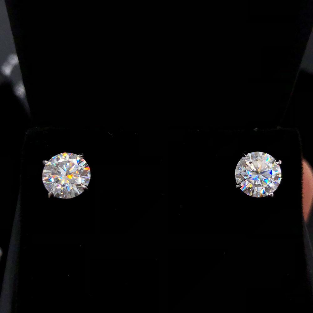 Moissanite VVS D Ideal Cut Stud Earrings in .925 Sterling Silver White Gold 6.5MM (2.00 Carats) HipHopBling