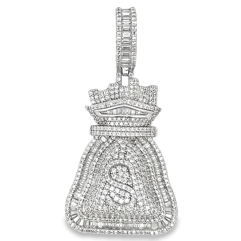 Money Bag Baguette Iced Out Moissanite Pendant .925 Sterling Silver HipHopBling