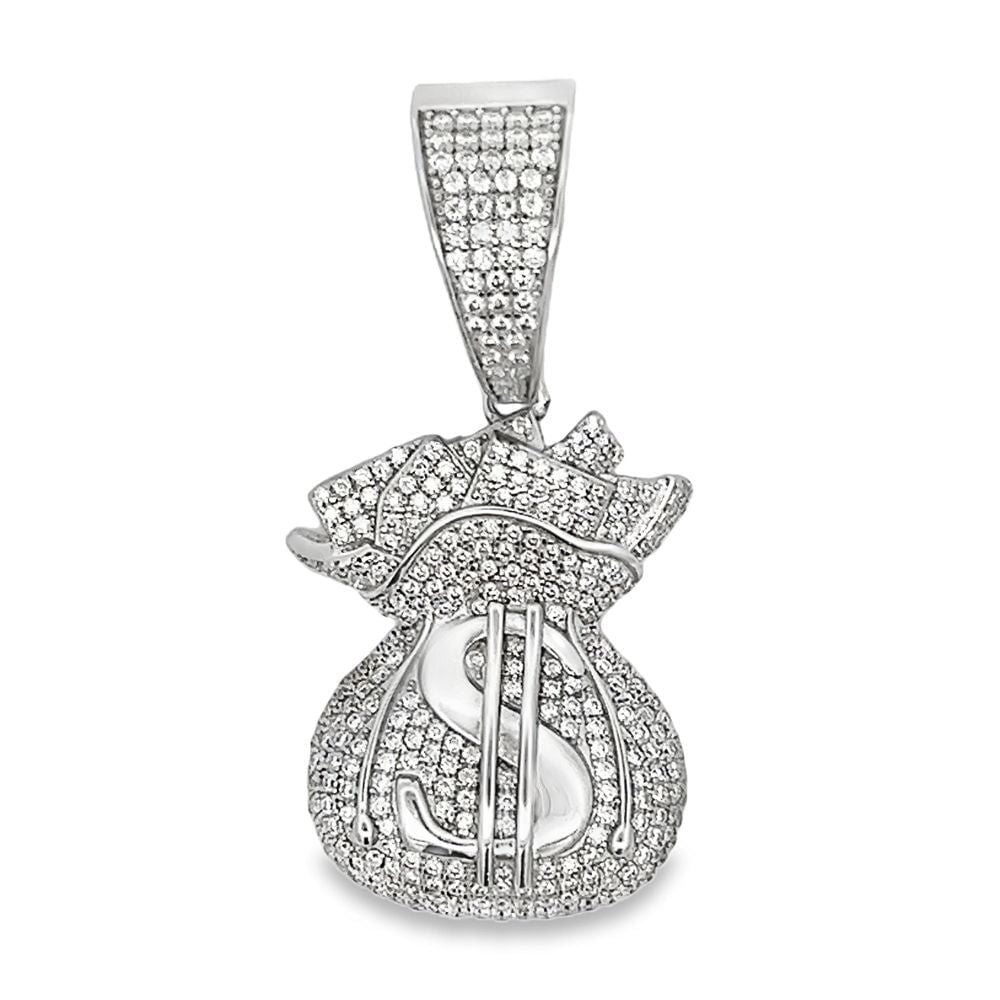 Money Bag Iced Out Moissanite Pendant .925 Sterling Silver HipHopBling