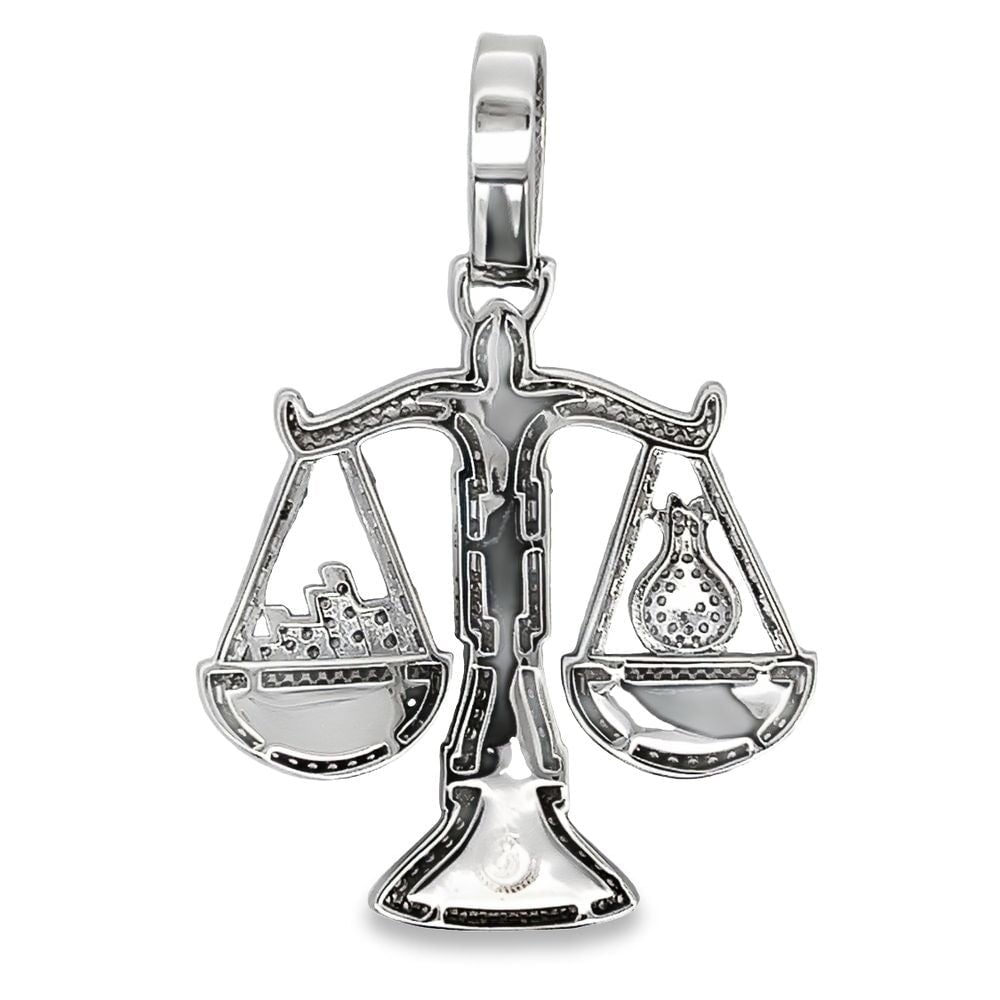 Money Hanging Scale CZ Hip Hop Iced Out Pendant White Gold HipHopBling