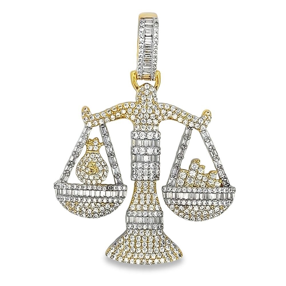 Money Hanging Scale CZ Hip Hop Iced Out Pendant Yellow Gold HipHopBling
