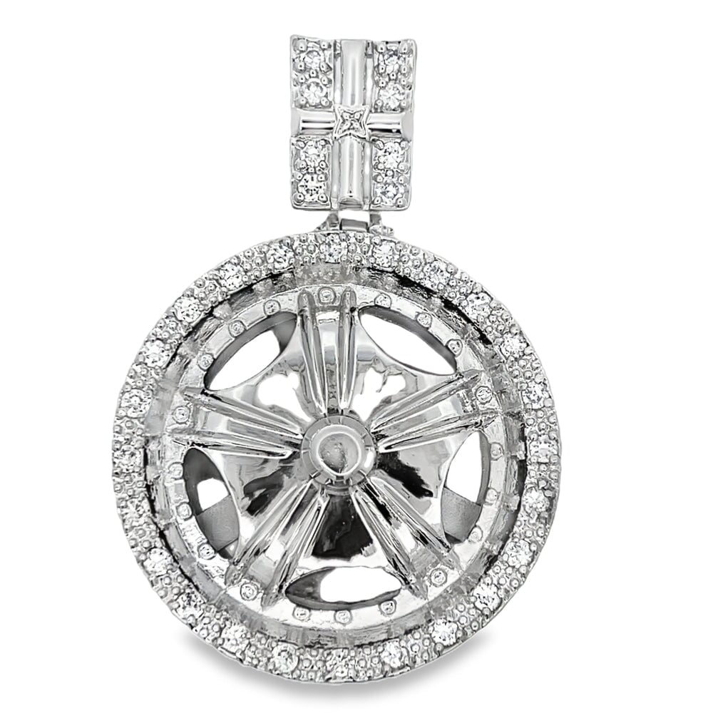 Monoblock Wheel Spinner Rim CZ Pendant .925 Sterling Silver HipHopBling